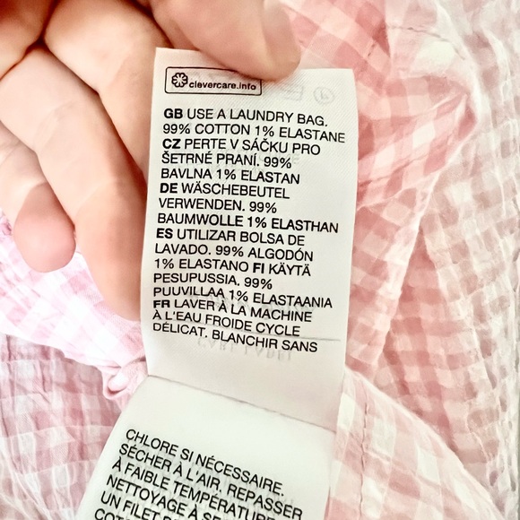 & Other Stories Seersucker Pink White Gingham Wrap Blouse - Picture 7 of 9